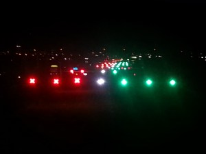 Late night view of the mess of red and green lights on 5400 S.